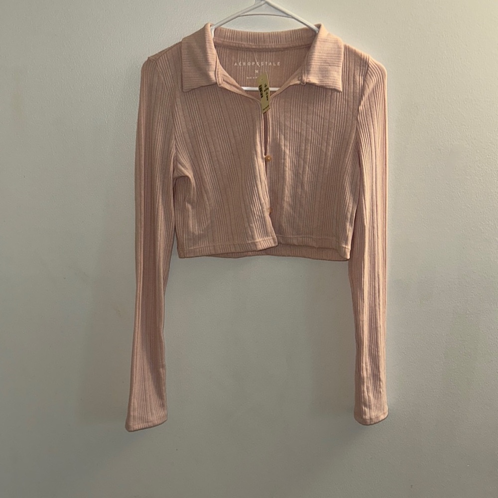 Aeropostale NWT Cropped Blush Pink Polo Button Up Top